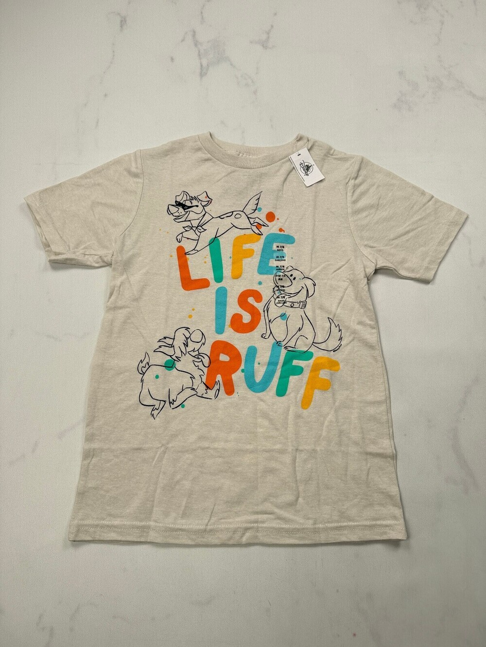 Disney Theme Parks Life Is Ruff Graphic Tee Cream 2010s Statement Piece - Boys M